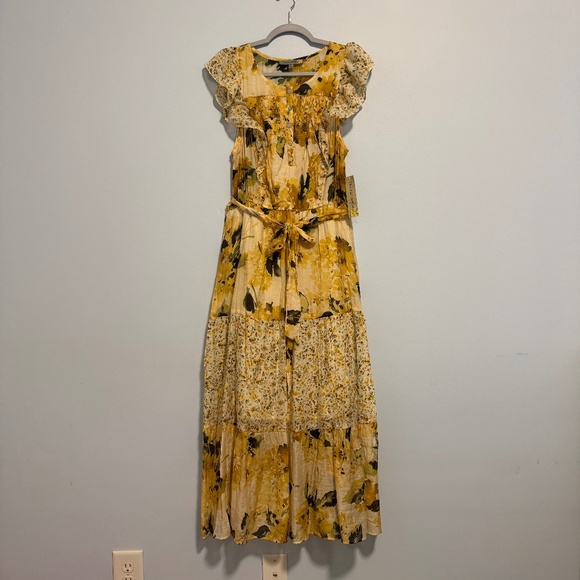 Figueroa Flower Short Sleeve Button Front Floral Print Belted Maxi Dress‎ Size L - Picture 1 of 8